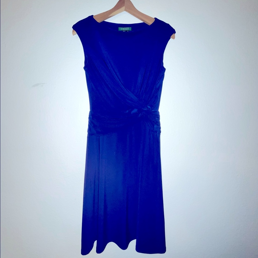 Ralph Lauren Royal Blue Stretch Front Twist Dress Size 8